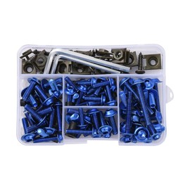 JSCARLIFE 177Pcs/Set Motorcycle Fairing Bolts & Nuts Kit,M5 M6 Motorcycle Windscreen Screws Aluminum Fairing Fastener Clips Universal Bodywork Screws Motorcycle Replacement Parts (Blue)