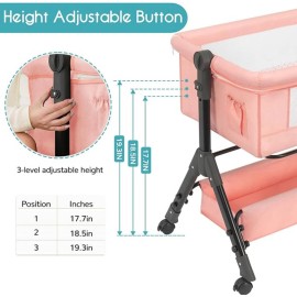 Unbranded 3 in 1 Baby Bassinet, Bedside Sleeper, & Playpen, Easy Folding Portable Crib - Pink