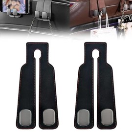 SAHENITEANA Gancho de piel para reposacabezas para coche, 2 en 1 de piel para mochila de asiento de coche para bolsos, paños, ganchos dobles para asiento de coche (Negro)