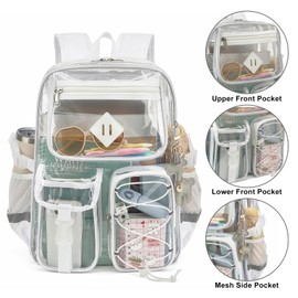 Yusudan Clear Backpack for Girls Women, Heavy Duty Transparent School Backpack Bookbag with Giraffe Keychain (White)