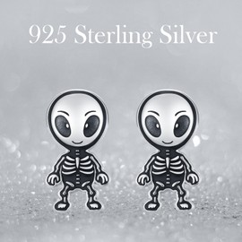 YueYuan Alien Earrings for Women 925 Sterling Silver Skull Alien Statement Studs Earrings Space Jewelry Gifts for Holloween Christmas Birthday