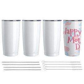 Lilsofee 4 Pack 20 oz Sublimation Tumblers with Lids and Straws Blank Stainless Steel Double Vacuum Metal Skinny Insulated Tumbler Heat Press Transfer Printing DIY Travel Cup for Car