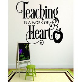 Wall Decal Teaching is A Work of Heart School Teacher Classroom Quote Size 12 Inches X 18 Inches - 22 Colors Available