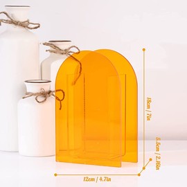 Orange Wide Mouth Vase Acrylic Geometric Arch Vase - Modern Acrylic Vase Decorative Centerpiece for Home or Wedding - Non Breakable Plastic, Orange Bud Vase for Living Room Table, Office, Wedding