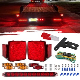 LiLoom Complete LED Trailer Light Kit - Submersible Boat LED Lights with Square Tail Lights, Marker Lights, Brake Light Bar, Wiring Harness - Ideal for Trailers, Trucks, Boats
