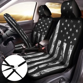 Frienda 10 Pcs Car Seat Covers for Women Accessories Interior Seat Covers with Steering Wheel Cover, Wrist Strap, Cup Mats, Armrest Pad, Shoulder Pad, Key Chain (American Flag)