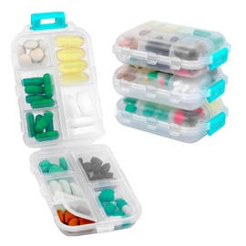 2 Pack Pastillero de Viaje | Organizador Diario Portátil y Plegable | Para Vitaminas y Medicinas | Azul y Translúcido