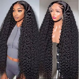 ANLILI 13x6 Deep Wave Lace Front Wigs Human Hair Wig 200% Density Deep Wave Frontal Wigs Human Hair HD Lace Front Wigs for Black Women Deep Curly Wave Lace Front Wig Glueless Wig Baby Hair 22 Inch