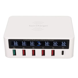 USB Charging Stations, 100W 5V 6-Port USB Charging Station with LCD Display, Multi-Port USB Hub Charger, Wireless Smart Fast Charging, for Mobile Phones, Tablets, Home, Office