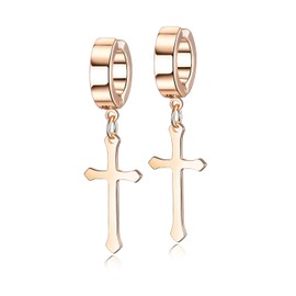 Men's Women's Non-Piercing Clip-On Earrings Cross Dangle Hoop Earrings Set Clips Without Ear Hole Easter Christmas, Stainless Steel, No Gemstone