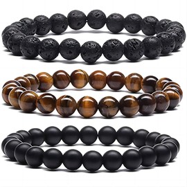 Nathalie Natural Healing Crystal Bracelets For Women/Men, Gorgeous Semi-Precious Gemstones Stretch Beaded Bracelets for Men/Women (3 Piece Set)