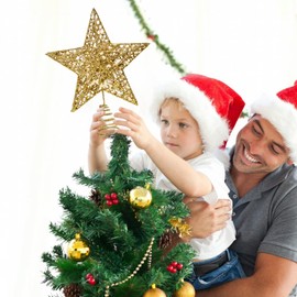 KEYIDO Gold Tree Star Christmas Tree Topper Star for Christmas Tree Metal Xmas Tree Star for Christmas Decorations Ornaments 25cm/10Inch