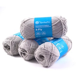 Yarntastic 50g x 4 Balls in a Pack, 4 Ply Yarn, 60% Cotton 40% Acrylic Blended, 43 Colour Choices; for Knitting, Crochet, Amigurumi, Turfing; for Baby Blanket, Clothing and Others (Grey 11)