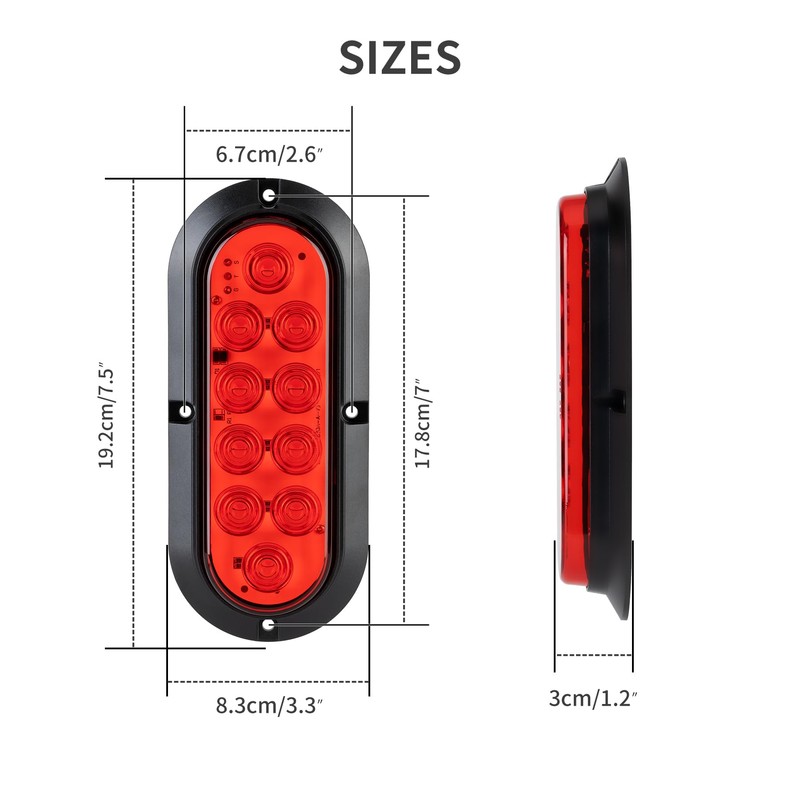 RUNBAITOO 6PCS 6 Inch Oval LED Trailer Tail Lights, 10