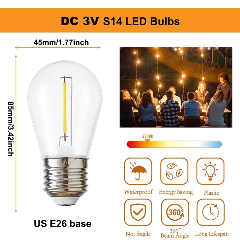 abulber Solar String Light Bulbs, DC 3V Low Voltage, Shatterproof