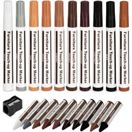 Juego de 21 marcadores de reparación de madera para muebles, Marcadores de retoque y varillas de cera con afilador, Resistentes a los fregados, para Arañazos, Suelos, Mesas, Retoques y Cubiertas