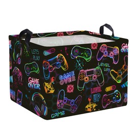 Gaming Laundry Hamper Game Controller Console Large Storage Basket Collapsible Parents Organizer Boys Clothes Toy Bins for Bedroom, Bathroom, Black, 36L