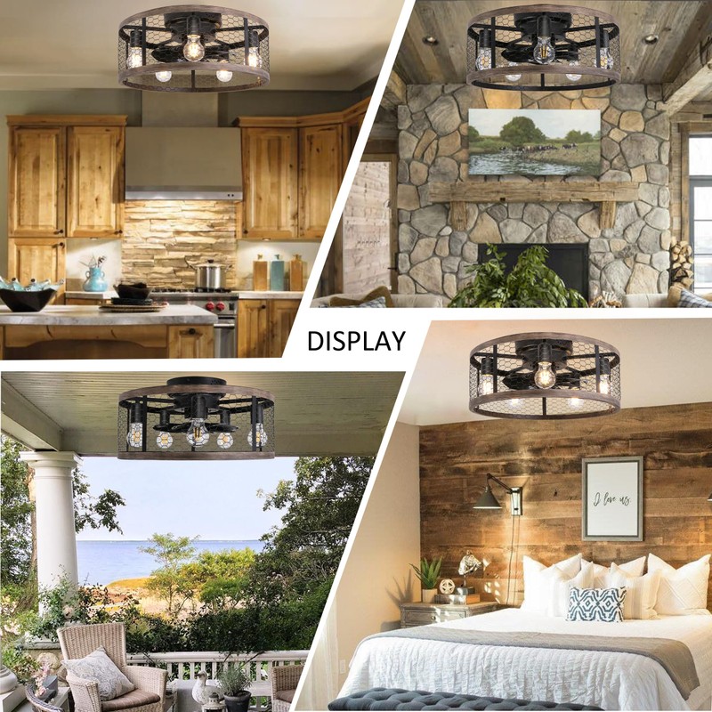 Ohniyou 20'' Flush Mount Caged Ceiling Fan with Lights Remote
