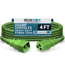 IronBox Electric - Heavy-Duty C20 to C19 Power Cord - 20A/250V Rated, 12/3 SJT IEC 60320 Equipment to PDU Cable - Male End C20 Plug/Female End C19 Connector - UL Listed Cable -(Lime Green,4 Foot)