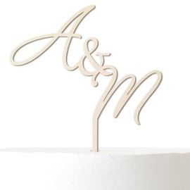 Suzu Papers Hochzeitstorte Deko mit Anfangsbuchstaben - Tortentopper Hochzeitstorte Initialen als Brautpaar Figuren Torte aus Holz (Birke)