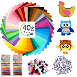 JYUHA 40 PCS A4 Coloured Felt Fabric Sheets, 30x20cm Felt Fabric Squares with 100 PCS 15mm Soft Pompoms 300 PCS Wiggle Googly Eyes 2 Pack Sewing Accessories for DIY Crafting Sewing