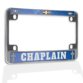 Fastasticdeals Metal Insert Bike License Plate Frame Chaplain Religious Term A Weatherproof Motorcycle Accessories Chrome 4 Holes Solid Insert