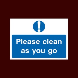 Please clean as you go Plastic Sign with double sided fixing tape (FP14) - Raw, Cooked, Preparation, Fish, Food, Wash Hands