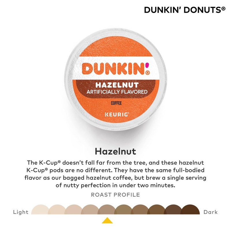 Dunkin' Hazelnut Flavored Coffee, 22 Keurig K-Cup Pods