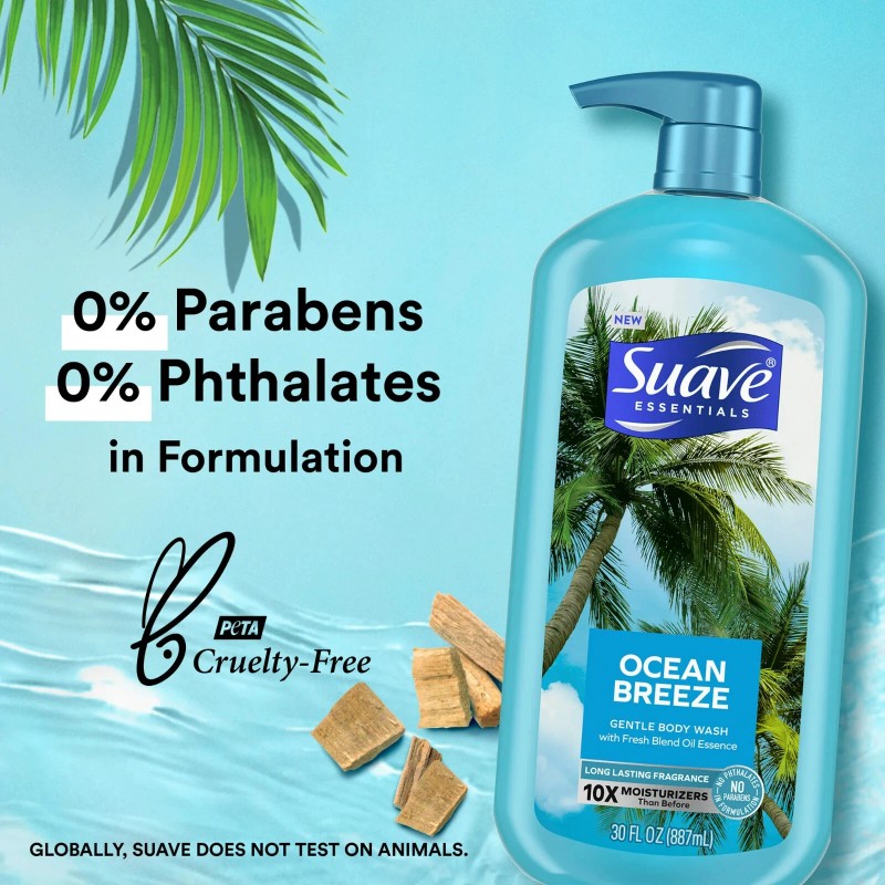 Suave Essentials Gentle Body Wash, Ocean Breeze, 30 oz