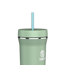 Takeya Straw Tumbler - For Coffee, Water & More - Durable with Built-In Silicone Coaster - Double Stainless Steel Insulation for Beverages - 32 oz, Cucumber