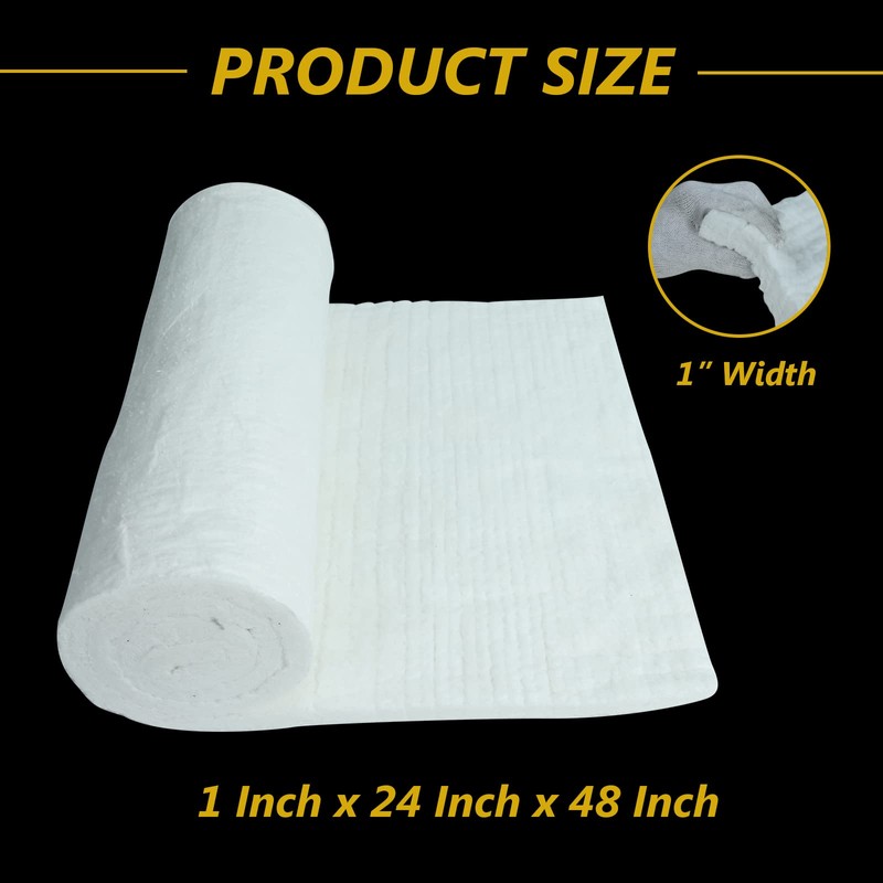 BACLAUGH 1"x24"x48",2400F Ceramic Fiber Fireproof Insulation Blanket, Applicable to Furnace,