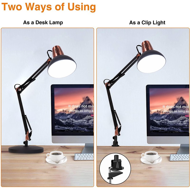 FIRVRE Black Retro Metal Swivel Arm Desk Lamp Adjustable Architect