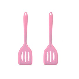 HOIRIX 2Pack Small Silicone Turner High Heat Resistant Slotted Spatula for Fish, Eggs, Pancakes and More (8.2 IN, Pink)