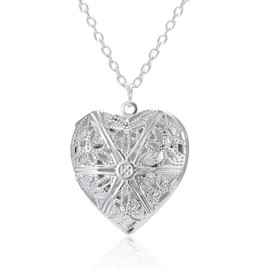 Locket Photo Necklace for Women Silver Heart Shaped Photo Necklace Picture Locket Necklace for Girls (Heart Locket Necklace)