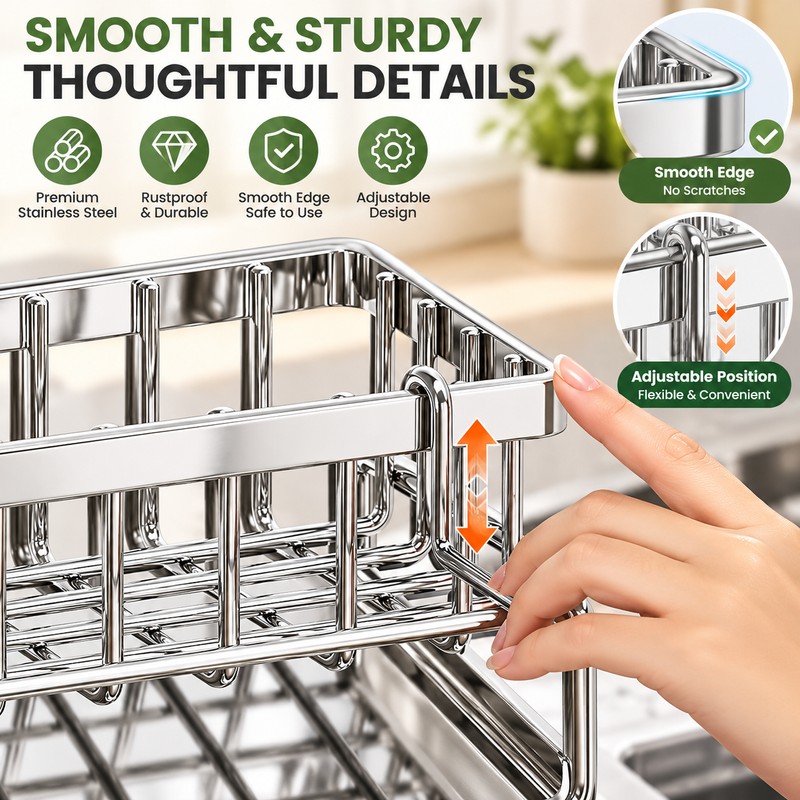 Stainless Steel Sink Organizer for Kitchen & Bathroom – Multifunctional