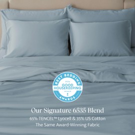 Double Stitch Cotton Tencel Duvet Cover - King Size Comforter Cover, Luxury & Soft Eucalyptus Lyocell Bedding Set for Hot Sleepers, Cooling & Breathable, Button Closure, Sterling Blue, 106"x90"
