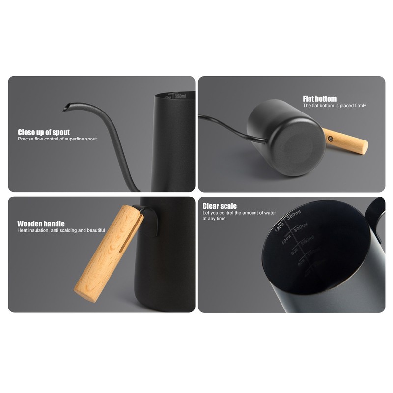 Black Stainless Steel Long Spout Drip Kettle Gooseneck Pour Over