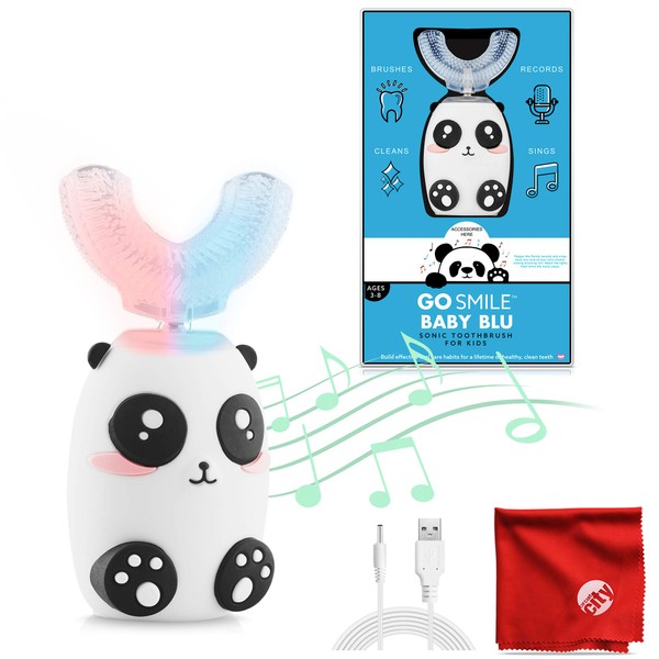 Go Smile Baby BLU Sonic Toothbrush for Kids Panda Bundle with Microfiber Cloth