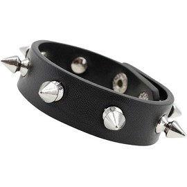 2 Pack Leather Bracelet Punk Spike Rivet Cuff Metal Studded Black Wristband