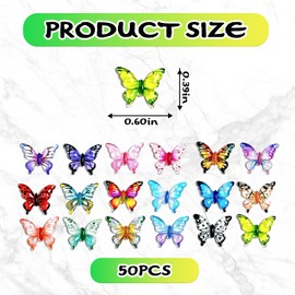 50PCS Multicolor 3D Butterflies for Crafts – Ice Crystal Resin Printing and Dyeing Butterflies, Nail DIY Accessories