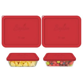 Sophico 11 Cup Rectangle Silicone Storage Cover Lids Replacement for Pyrex 7212-PC Glass Bowls, Container not Included (RED-2PACK)