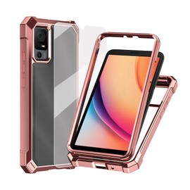 Ailiber for TCL 40T Case with Screen Protector, Jitterbug Smart 4 Clear Case, Dual Layer Shockproof Bumper, Clear Transparent [Anti Yellowing], Slim Scratch-Resistant Cover-Rose Gold