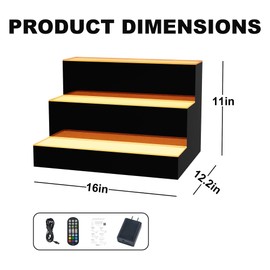MESAlLUP 16 Inch 3 Tier Lighted Liquor Bottle Display Shelf, LED Bar Shelves with APP or Remote Control, Mulit Color Lighting for Home Mini Bars Decor, Restaurants & Party Use, Acrylic Stand