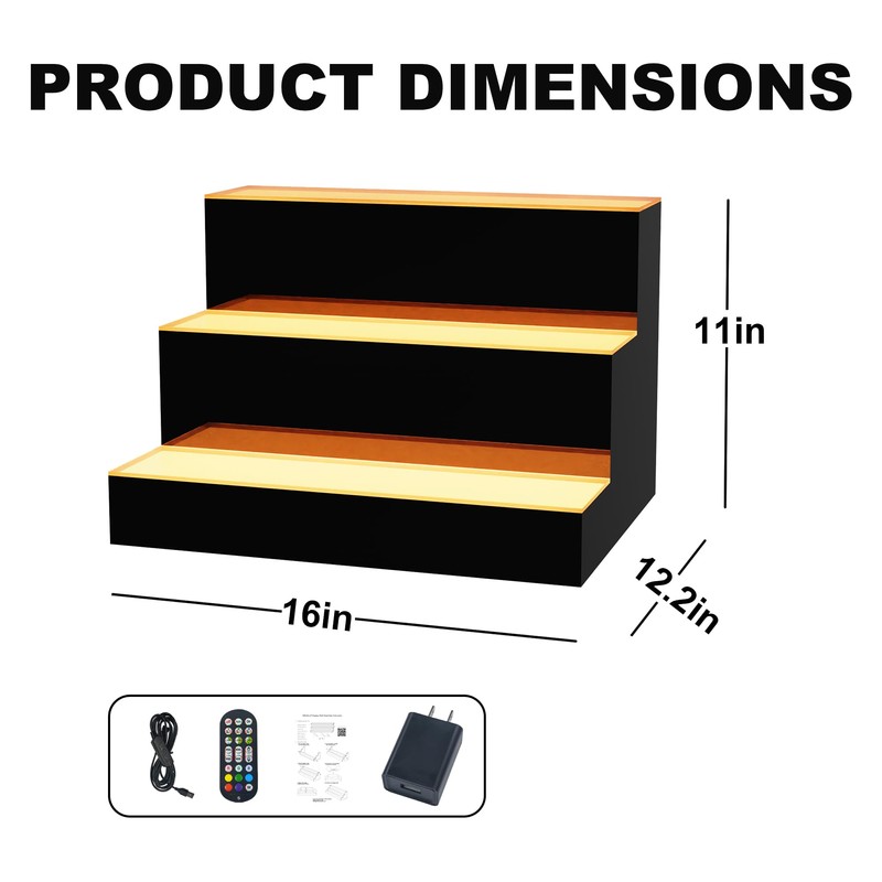 MESAlLUP 16 Inch 3 Tier Lighted Liquor Bottle Display Shelf,