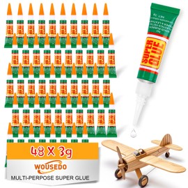 WOUSEDO 48 X 3g Super Glue Clear, Strong Adhesive,Super Glue Fast Drying Cyanoacrylate Glue for Wood,Rubber,Leather, Plastic, Metal, Rhinestone Jewelry, DIY Crafts…