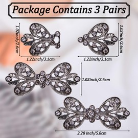 WANDIC Cloak Clasp Fasteners, 3Pcs 5.8CM Gun Black Cape Clips with Rhinestone Vintage Cardigan Fastening Clips for Clothing Sweater Shawl