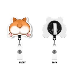 WIRESTER Retractable Badge Reel ID Holder with Alligator Clip for Office Worker, Medical Staffs, Nurse, Doctor, Teacher, Student - Corgi Butt