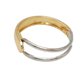 Rosemarie & Jubalee Women's Chic And Stunning Polished Two Tone Metal Stackable Hinged Cuff Designer Bangle Bracelet, 7"