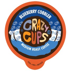 Crazy Cup Flavored Coffee Pods, Blueberry Coffee Pods, Blueberry Cobbler Coffee in Recyclable Single Serve Cups For Keurig K Cups Machines, 22 Count