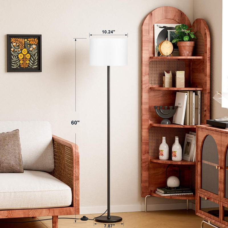 Modern Floor Lamp Simple Design with White Shade, Foot Pedal